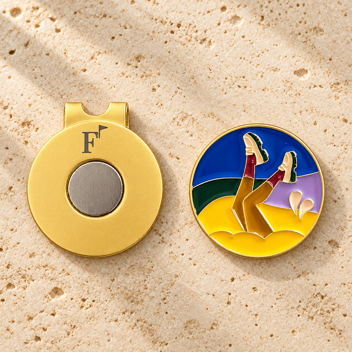 Bunker Babe golf ball marker with Fore & Femme magnetic hat clip
