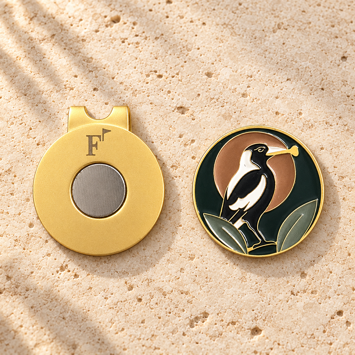 The Course Thief golf ball marker with Fore & Femme magnetic hat clip