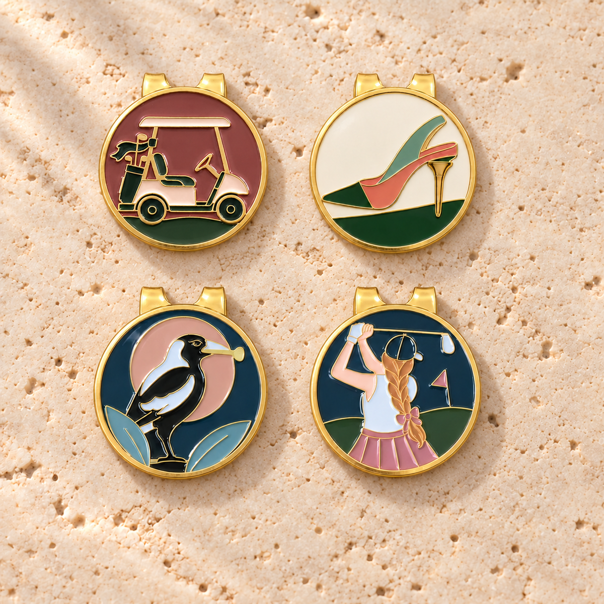 The Fairway Classics Foursome, four Fore & Femme golf ball markers, each gift-boxed