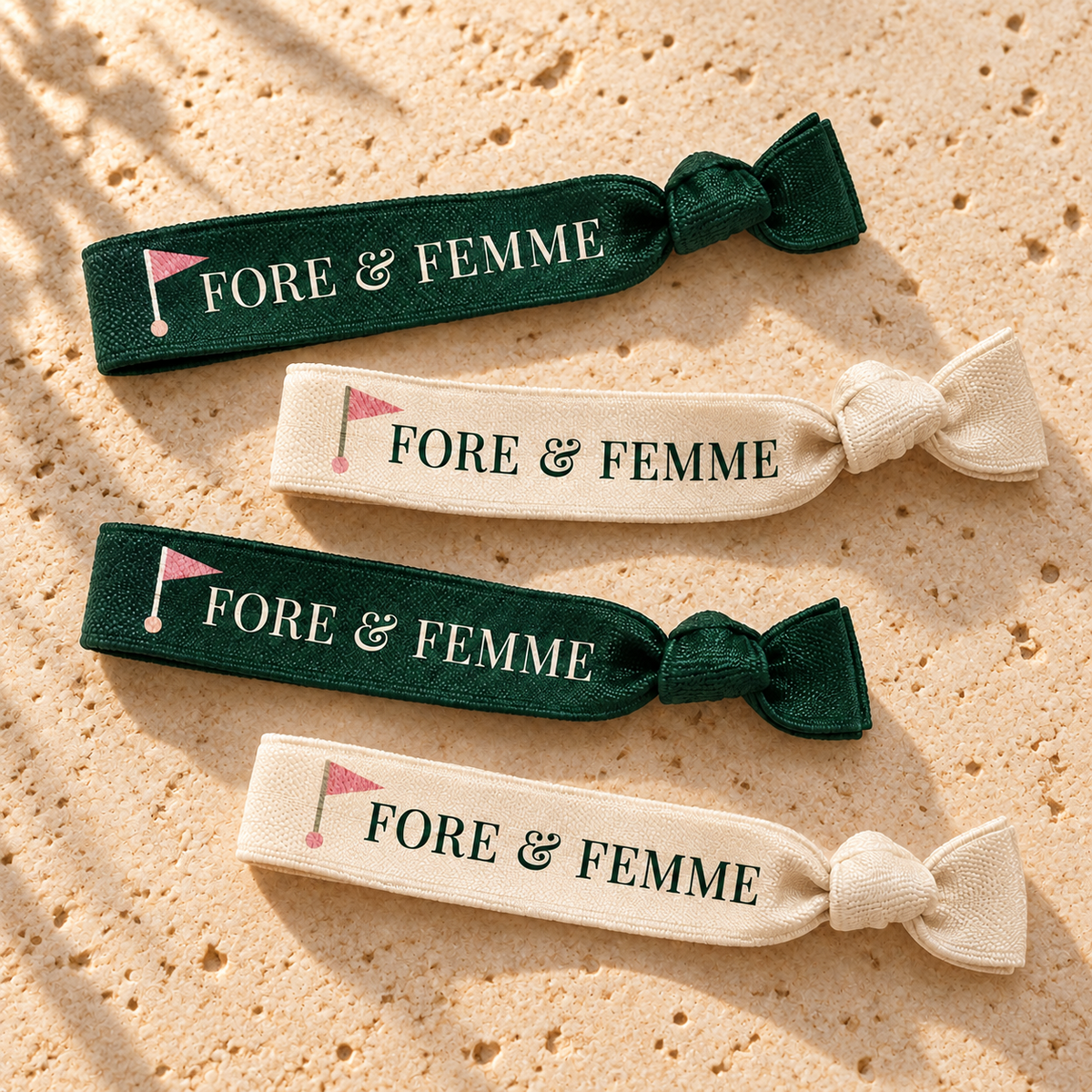 Fore & Femme Fairway Hair Ties in forest green and cream