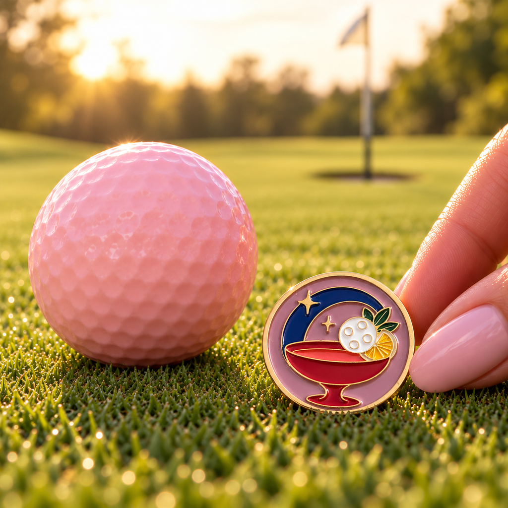 Last Round golf ball marker by Fore & Femme on the putting green