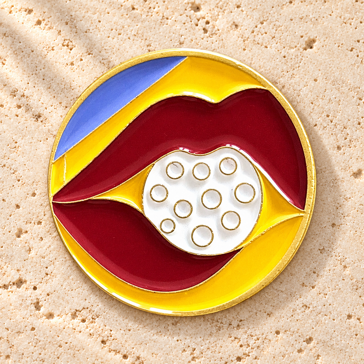 Lip Service golf ball marker, gold-plated enamel by Fore & Femme