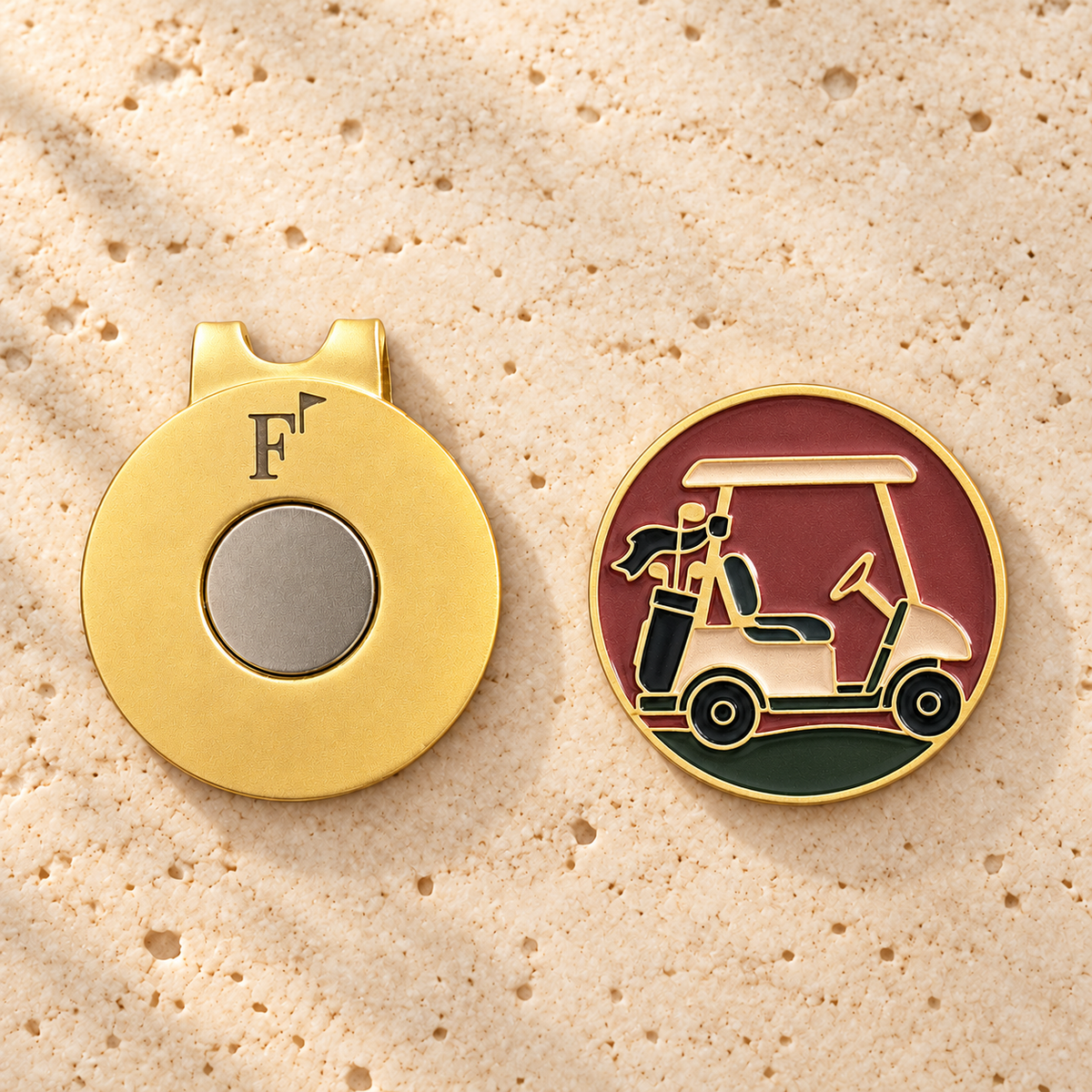 The Shortcut golf ball marker with Fore & Femme magnetic hat clip