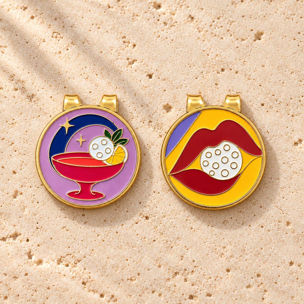 Two Fore & Femme gold-plated golf ball markers from The Twosome gift set