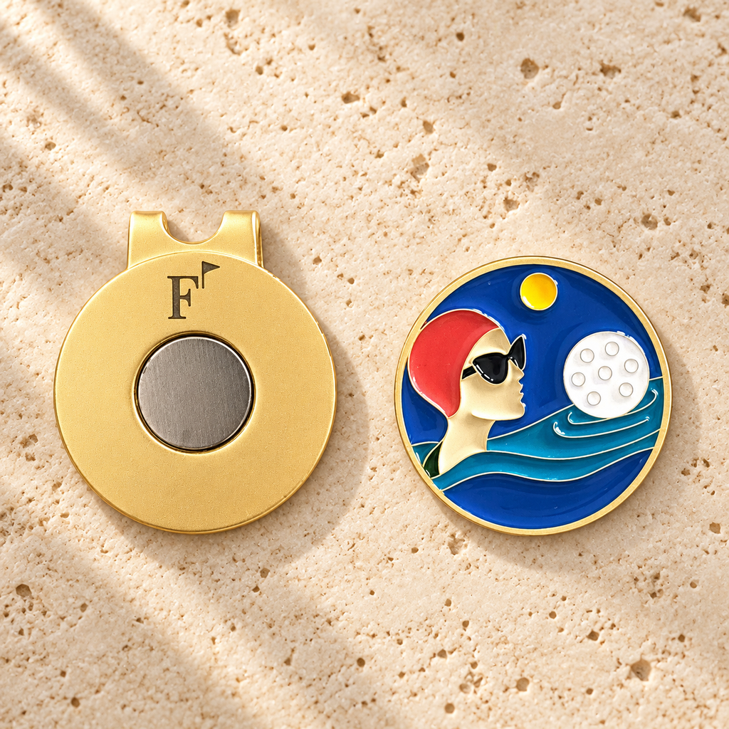 Water Hazard golf ball marker with Fore & Femme magnetic hat clip